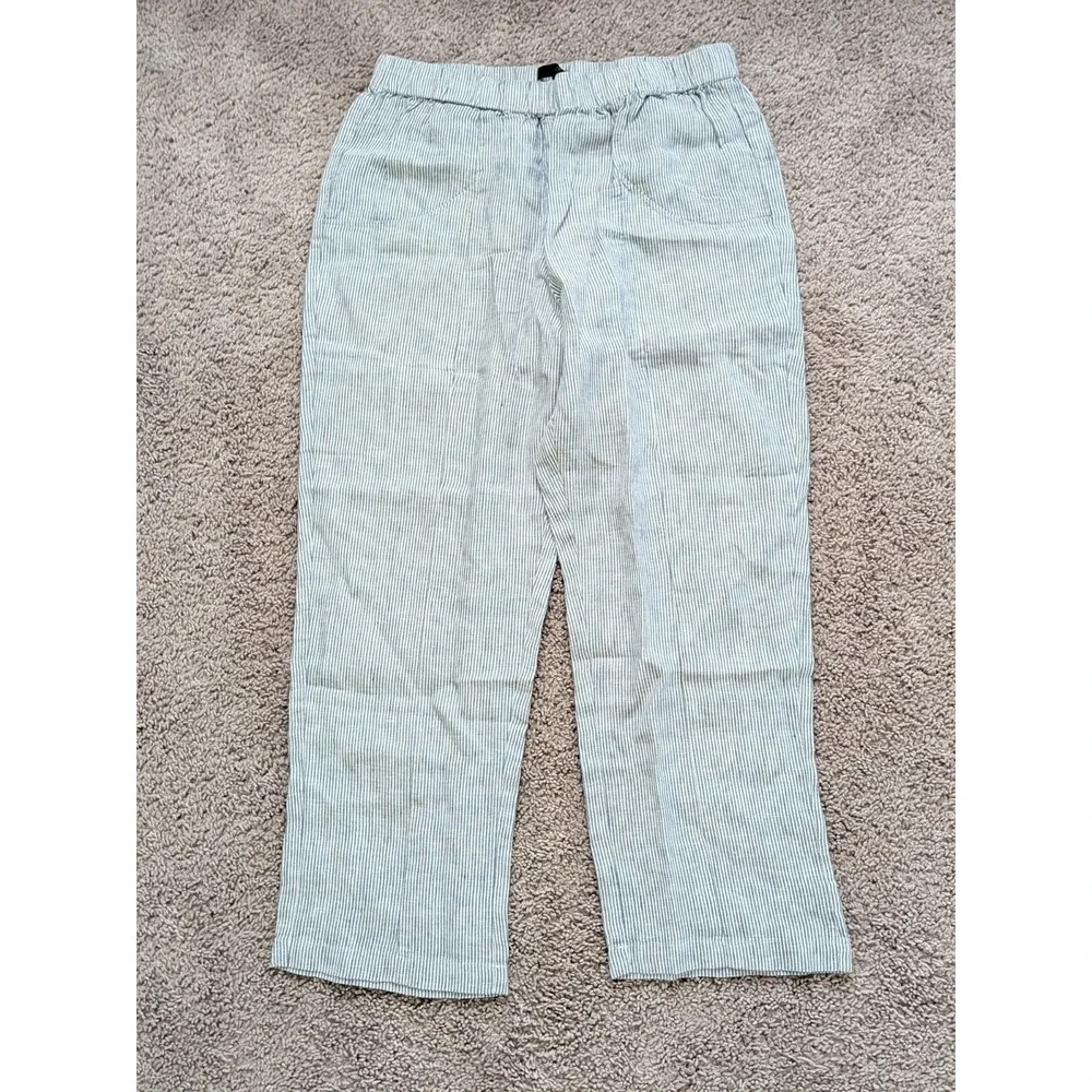 Quince 100% European Linen Tapered Ankle Pant Blue Pinstripe Size Large NWT